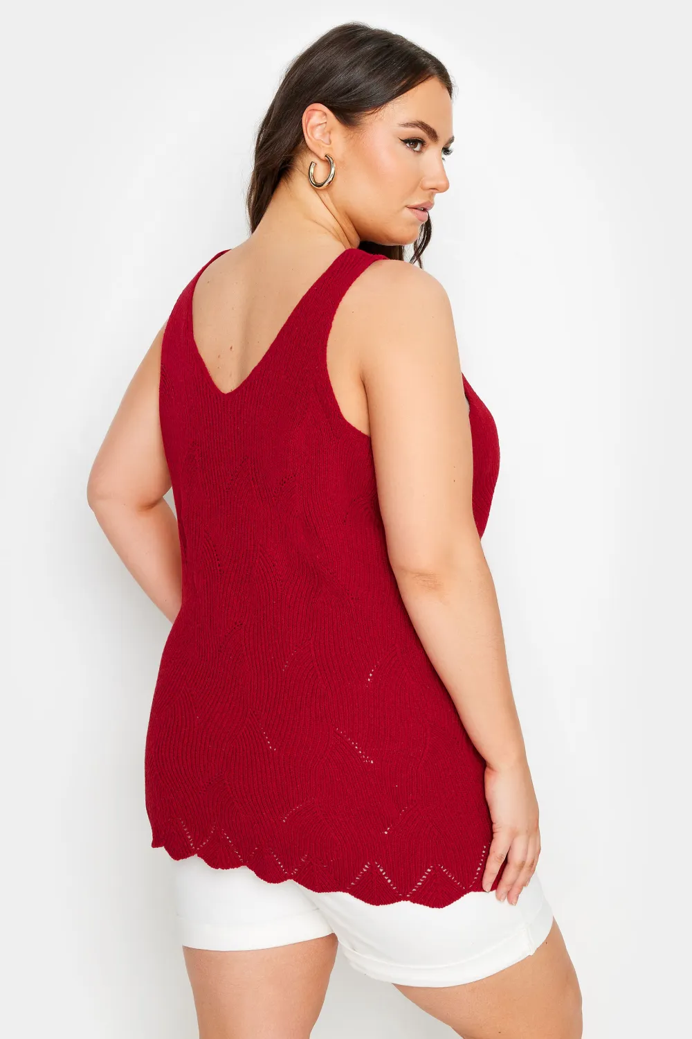 YOURS Curve Red Scallop Hem Knitted Vest Top
