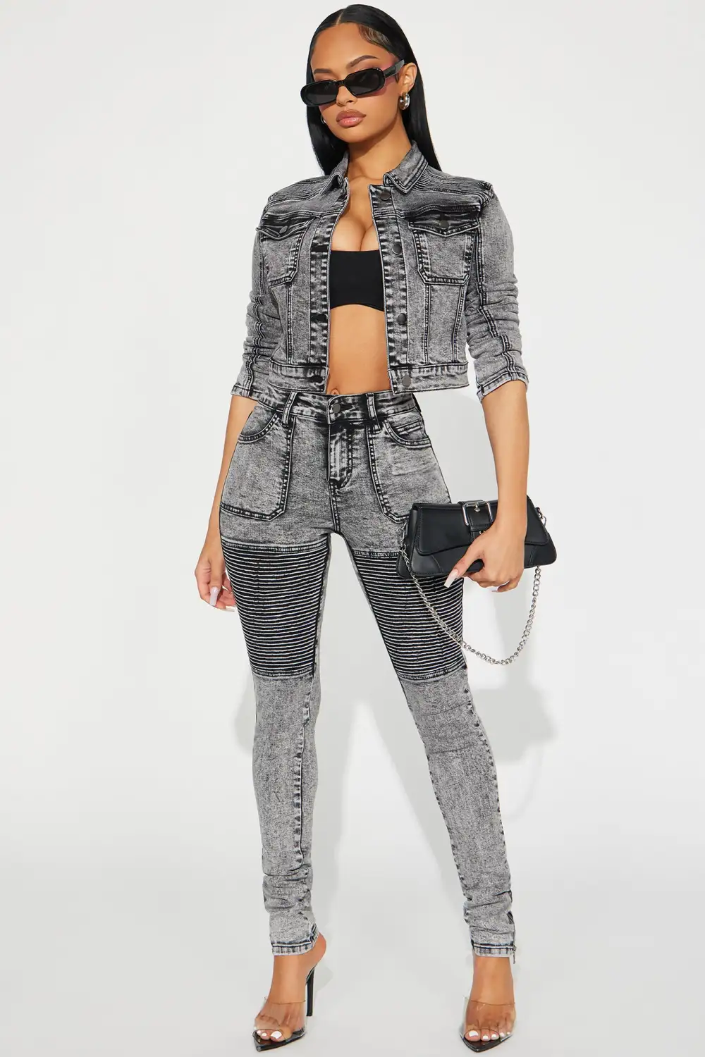 Moto Madness Stretch Skinny Jeans - Acid Wash Grey