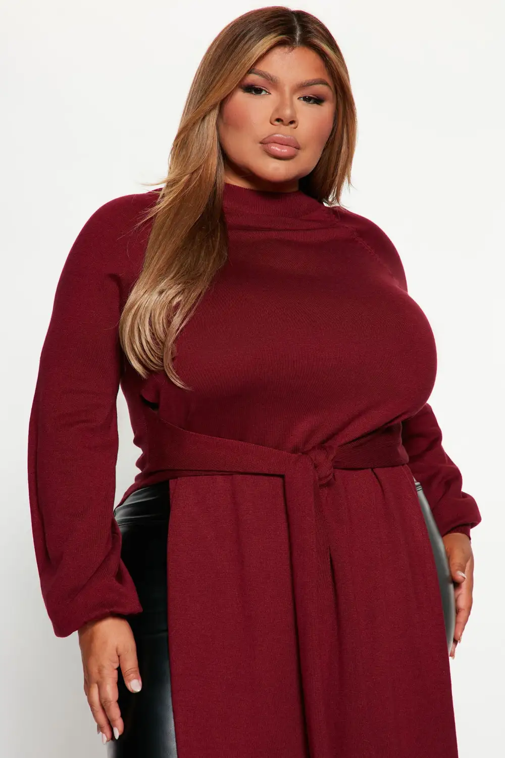 Slit Just Got Real Tunic Sweater - Burgundy