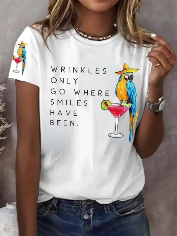 Retro Wrinkles Only Go Where Smiles Have Been Print T-Shirt