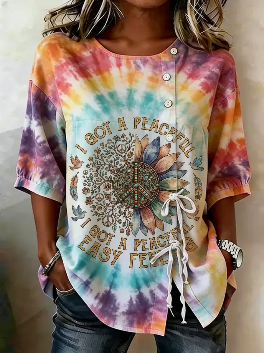 Women's Nashville Peaceful Sunflower Tie-Dye Printed Top