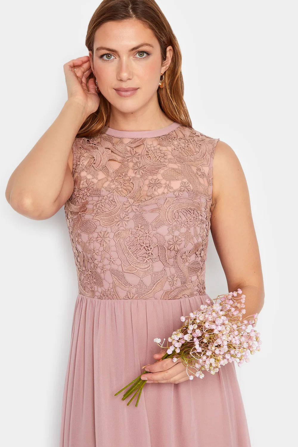 LTS Tall Blush Pink Lace Chiffon Maxi Dress