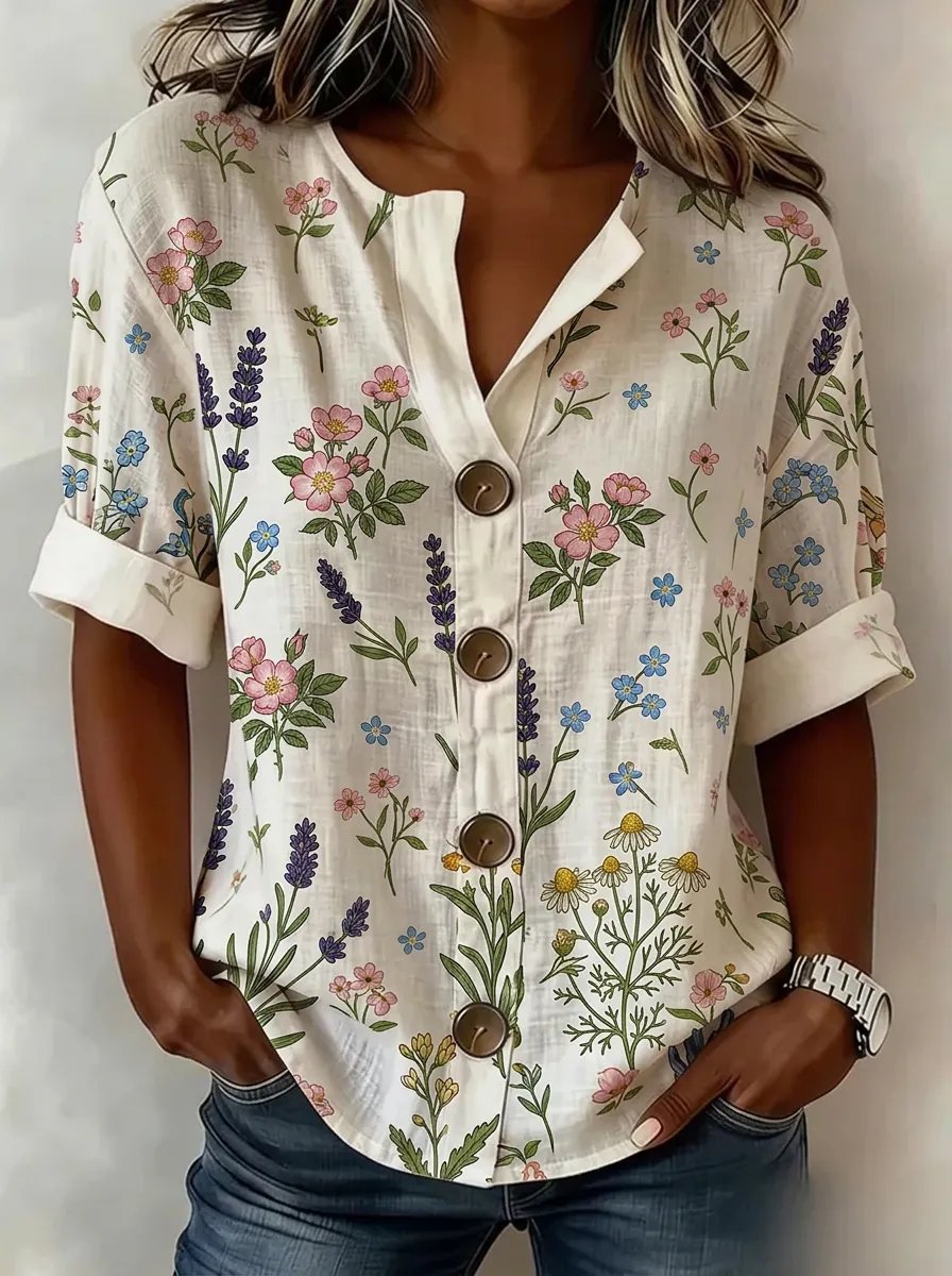 Women's Nashville Botanical Wildflower Printed Button-Down Shirt