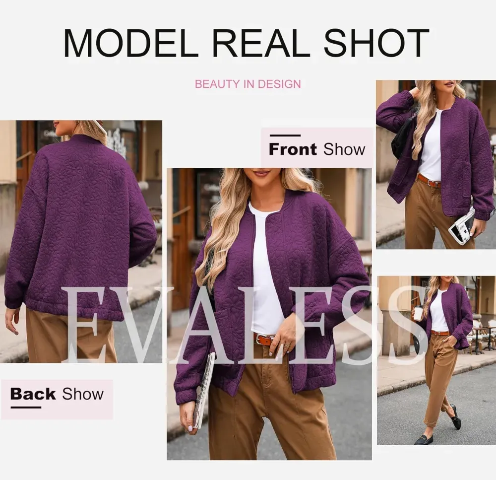 Jackets for Women Spring Fashion 2025 Cute Jacquard Coats Lightweight Zip Up Jackets Dressy Casual