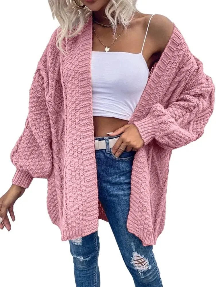 Dyexces Womens Oversized Cardigan Sweaters Open Front Cable Knit Lantern Long Sleeve Chunky Outwear Coats