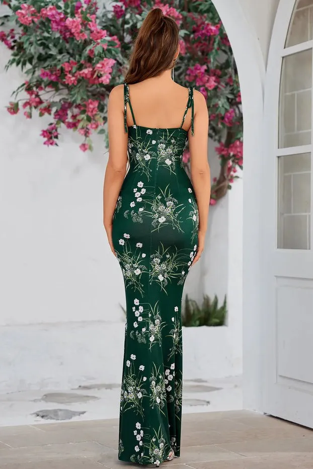 Women's Floral Maxi Dress-Green