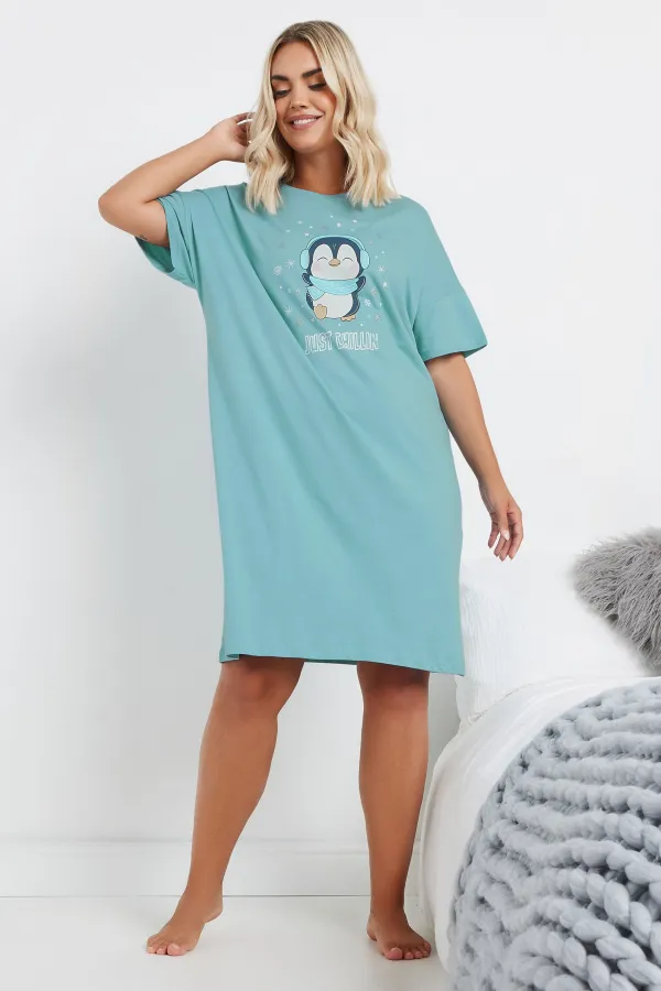 YOURS Curve Blue Penguin Print Sleep Tee Nightdress