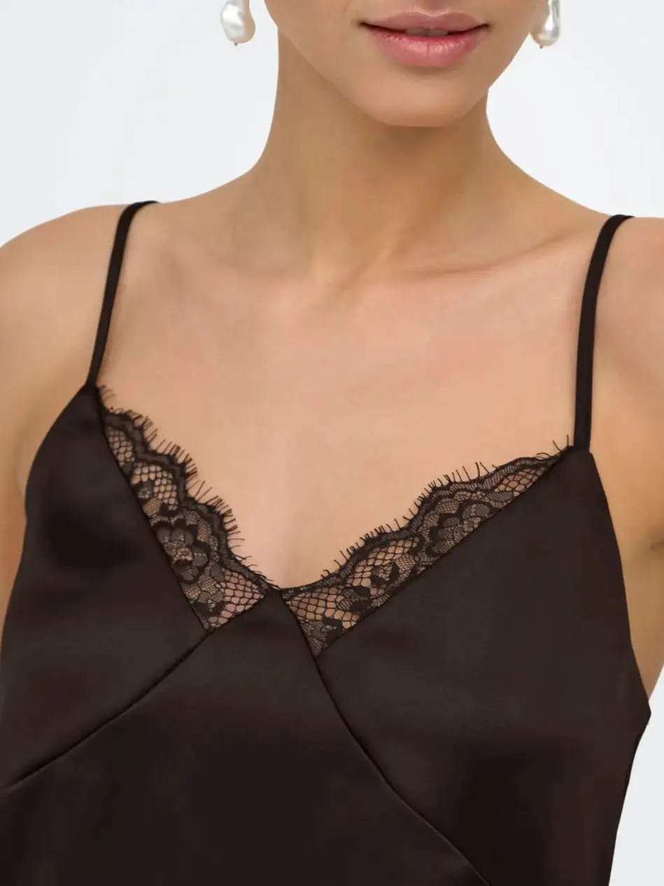 Lace Trim Satin Tank Top