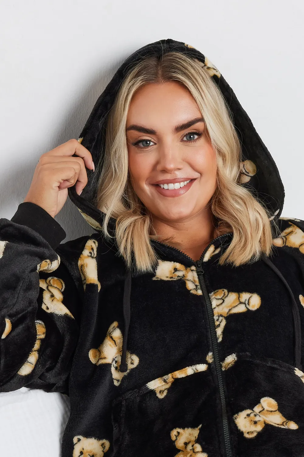 YOURS Curve Black Soft Touch Teddy Bear Onesie