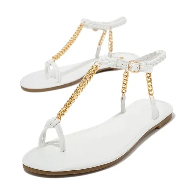 Women's Sandals Boho Bohemia Beach Barefoot Sandals Braided Sandals Beach Summer Flat Heel Open Toe Casual Faux Leather T-Strap Ankle Strap Solid Colored Black White Champagne