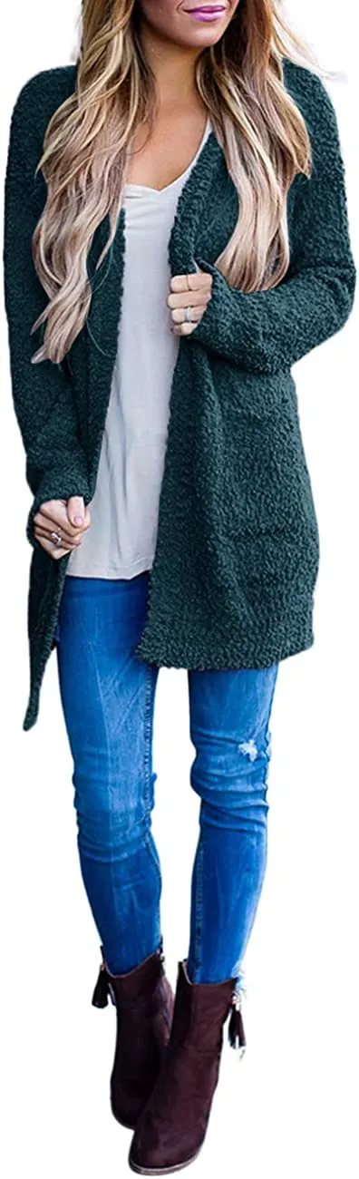 Women's Long Sleeve Soft Chunky Knit Sweater Open Front Cardigans Outwear Coat