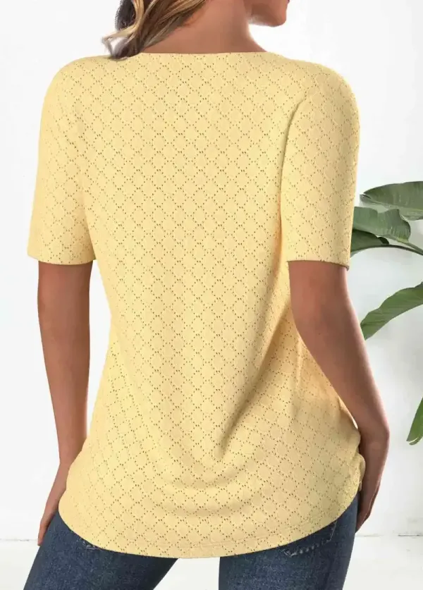 Light Yellow Textured Fabric Short Sleeve T Shirt