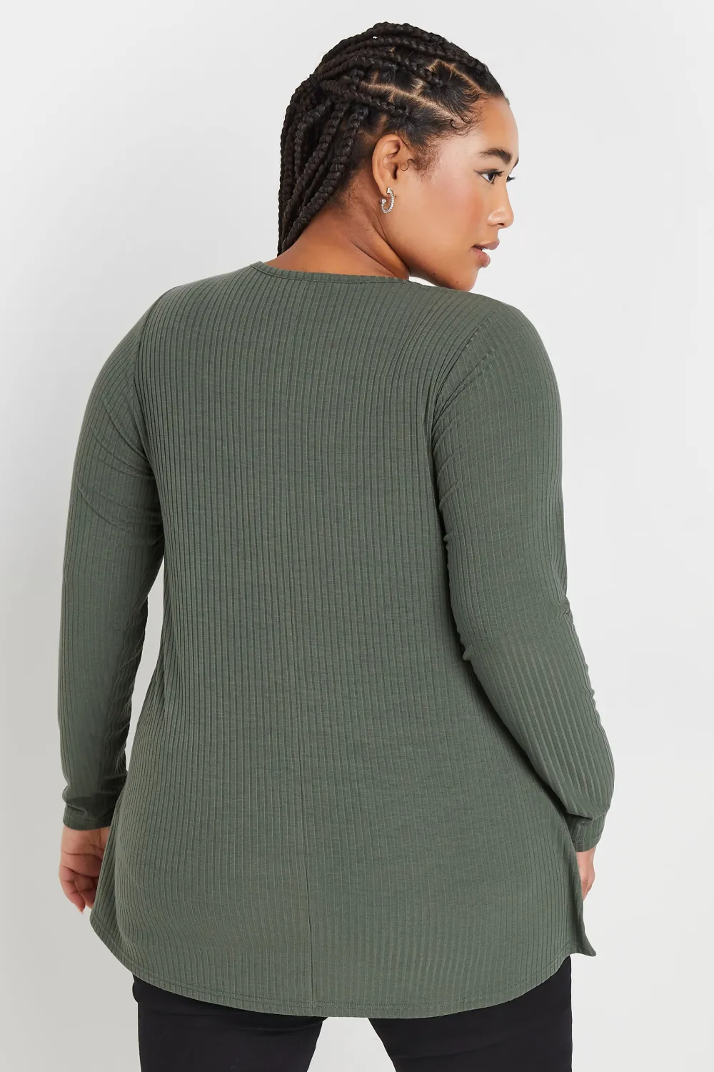 YOURS Curve Black Long Sleeve Ribbed Swing Top