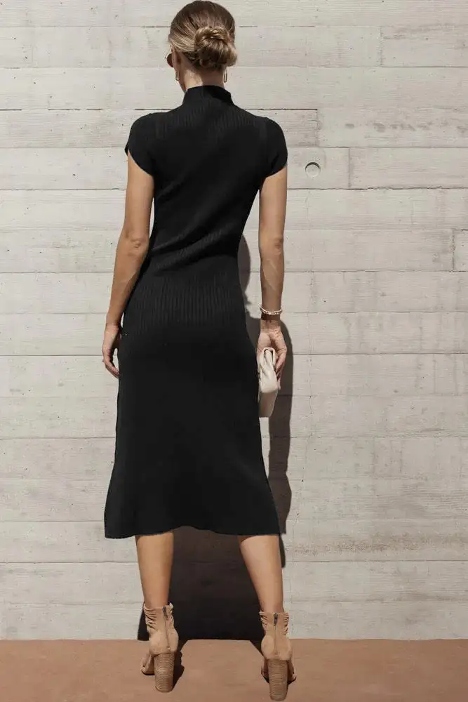 Classy Black Plain Midi Sweater Dress