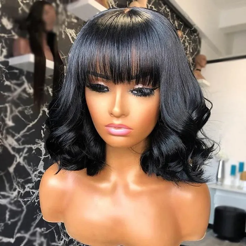 Sterly #1 Jet Black Frontal Wigs Human Hair 13×6/9×6 Loose Body Short Bob Wigs with Bangs