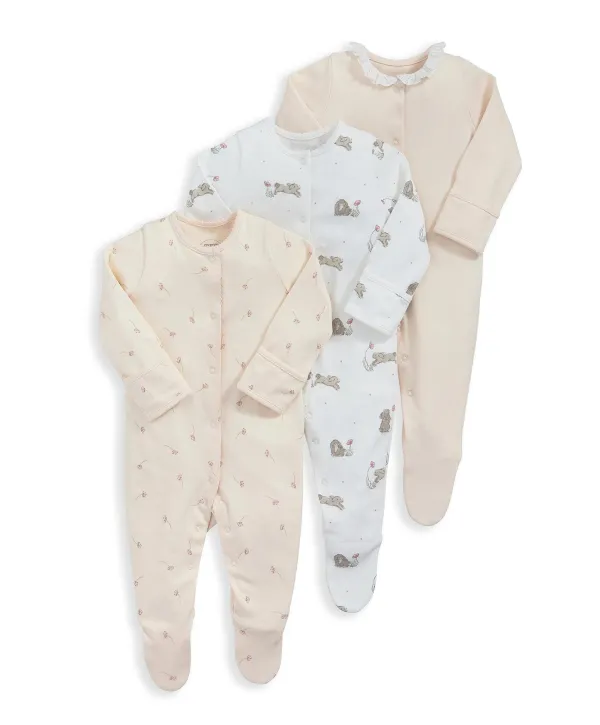 Bunny Floral Sleepsuits (Set of 3)