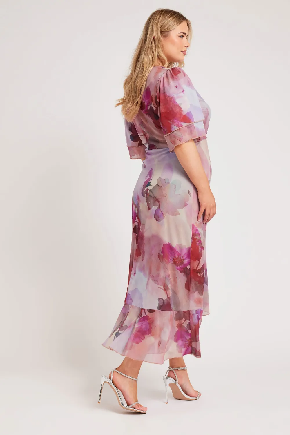YOURS LONDON Curve Pink Abstract Floral Print Wrap Maxi Dress