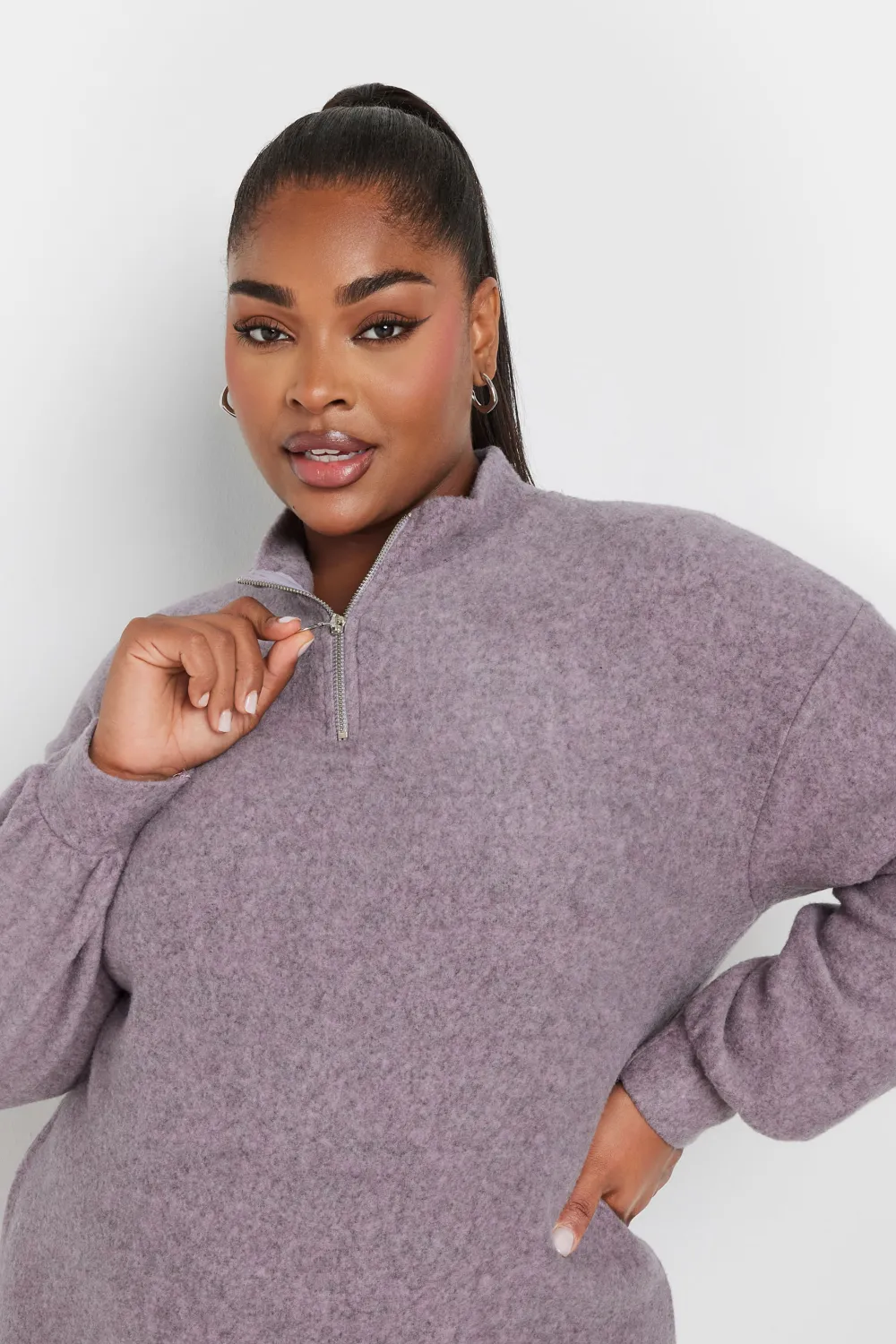 YOURS Curve Purple Zip Neck Soft Touch Jumper Dress