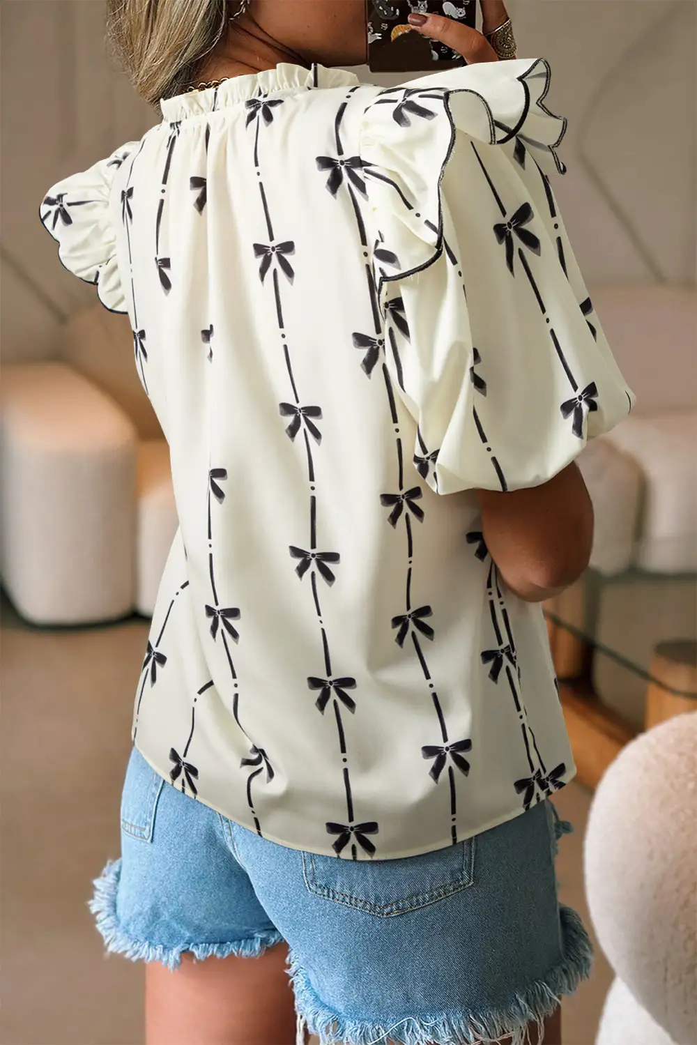 Everyday Striped Ruffled Bow Detail Blouse