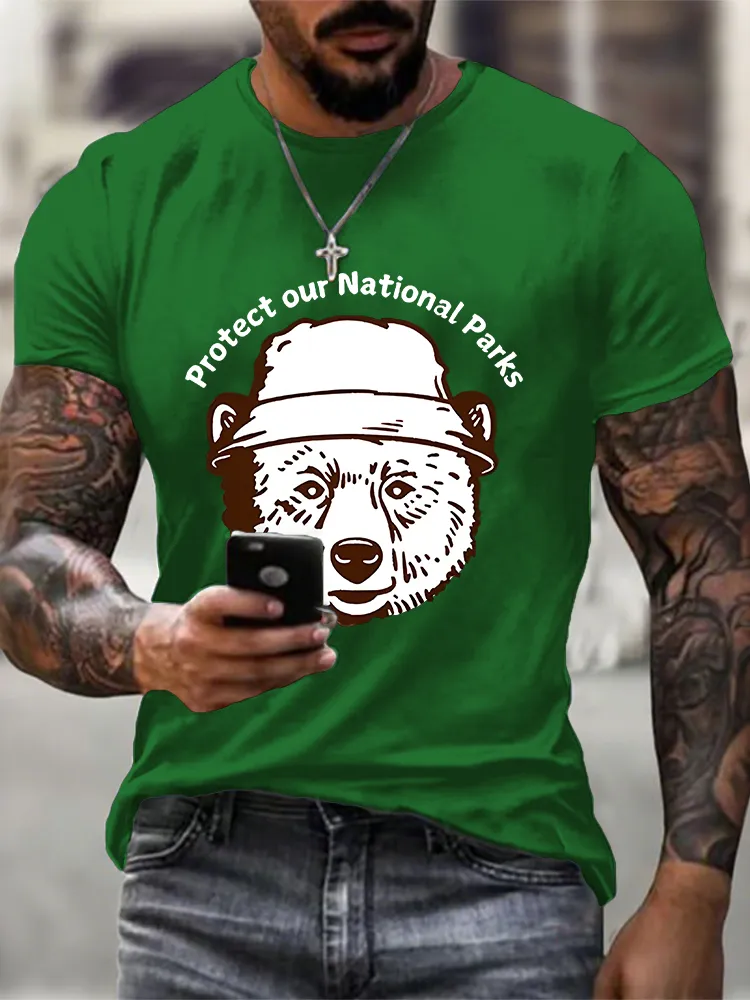 Men'S Round-Neck Short-Sleeved T-Shirt With Protect Our National Parks Prints
