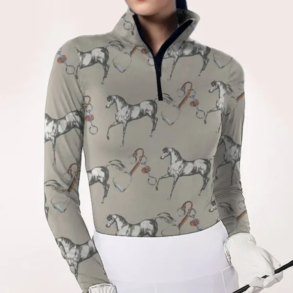 Women's Equestrian Harness Print Long Sleeve Sun Shirt