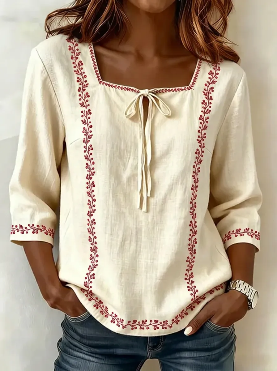 Women's Nashville Floral Vine Embroidered Printed Top