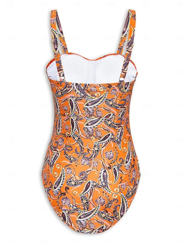 Boho Paisley Damask Print Shirred Swimsuit