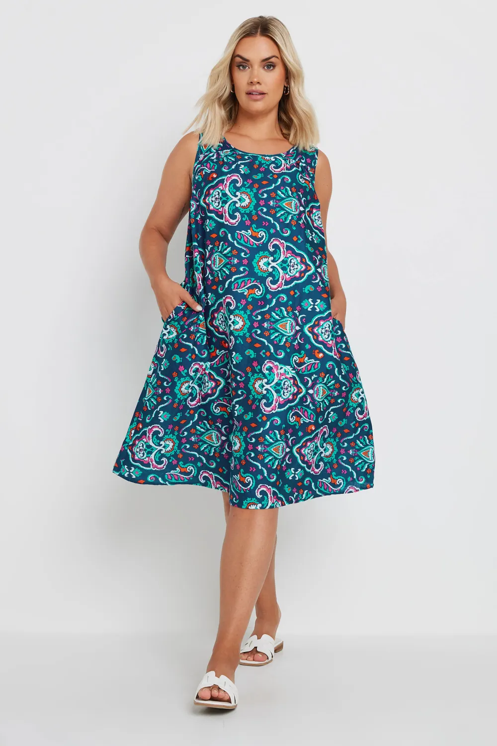 YOURS Curve Blue Paisley Print Pocket Swing Dress