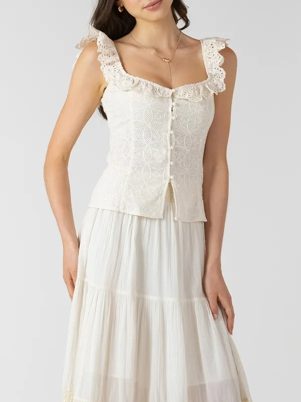 Button Front Eyelet Tank Top