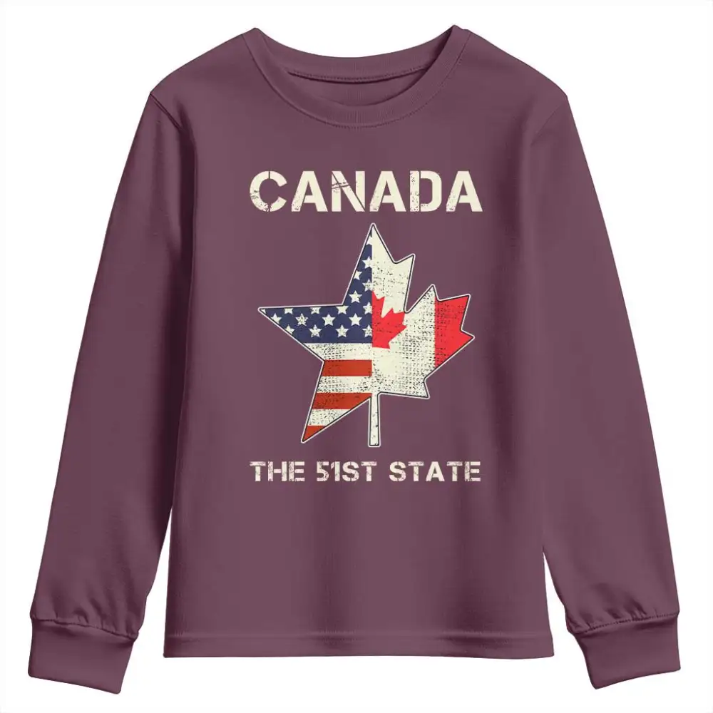 Canada The 51st State Youth Sweatshirt Maple Canadian American Flag TS09