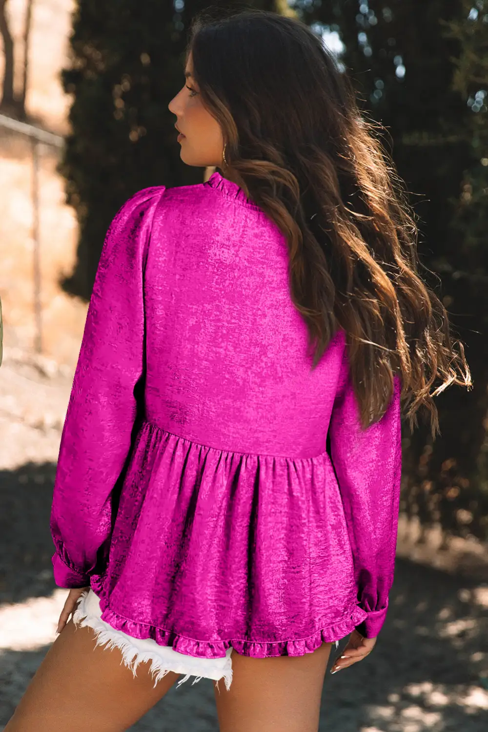Frilled V-Neck Puff Sleeve Blouse