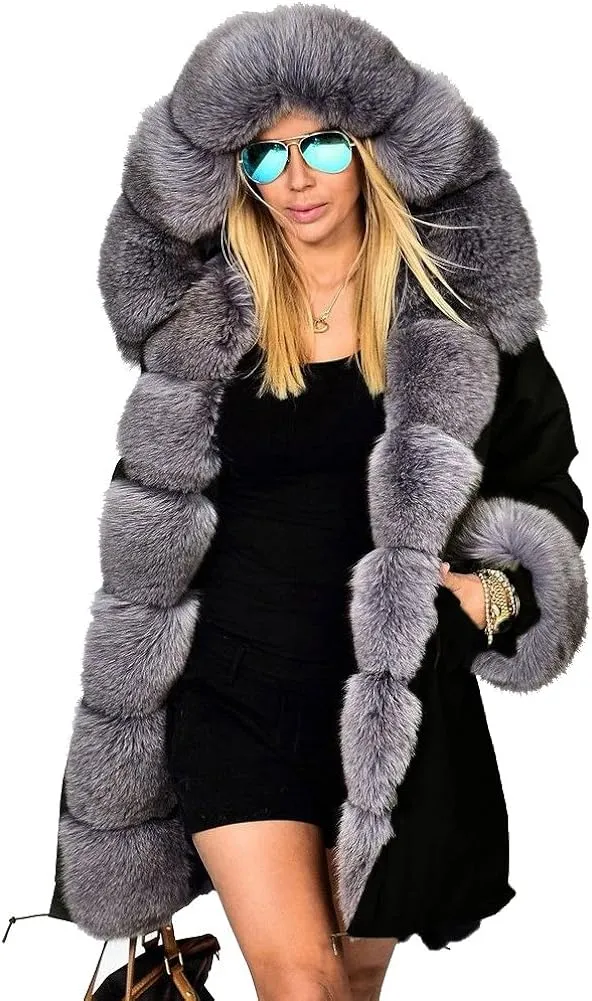 Womens Hooded Camouflage Warm Winter Coats Faux Fur Jacket Parka Overcoat