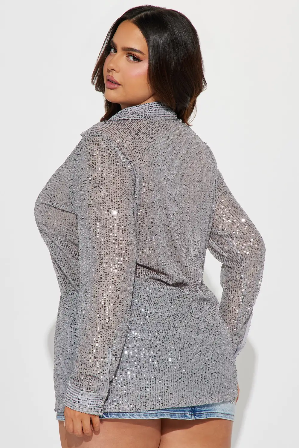 Turn Up The Lights Sequin Shirt - Silver