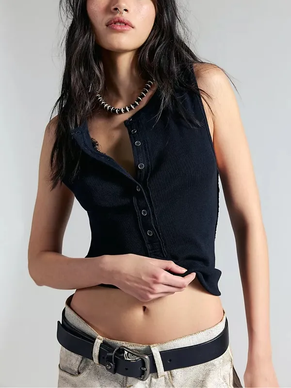 Ribbed Button Tank Top