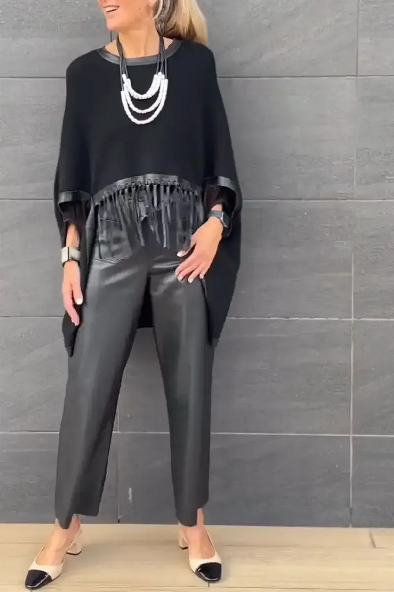 Women's Round Neck Fringe Top and Trousers Set