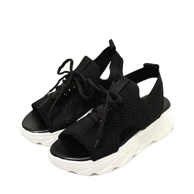 Women's Sandals Lace Up Sandals Strappy Sandals Flyknit Shoes Work Daily Summer Platform Open Toe Casual Minimalism Tissage Volant Lace-up Solid Color Black White Pink