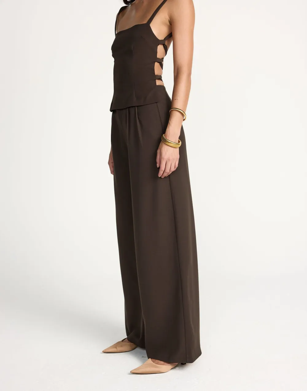 High-Waisted Wide-Leg Trousers With Pleated Details