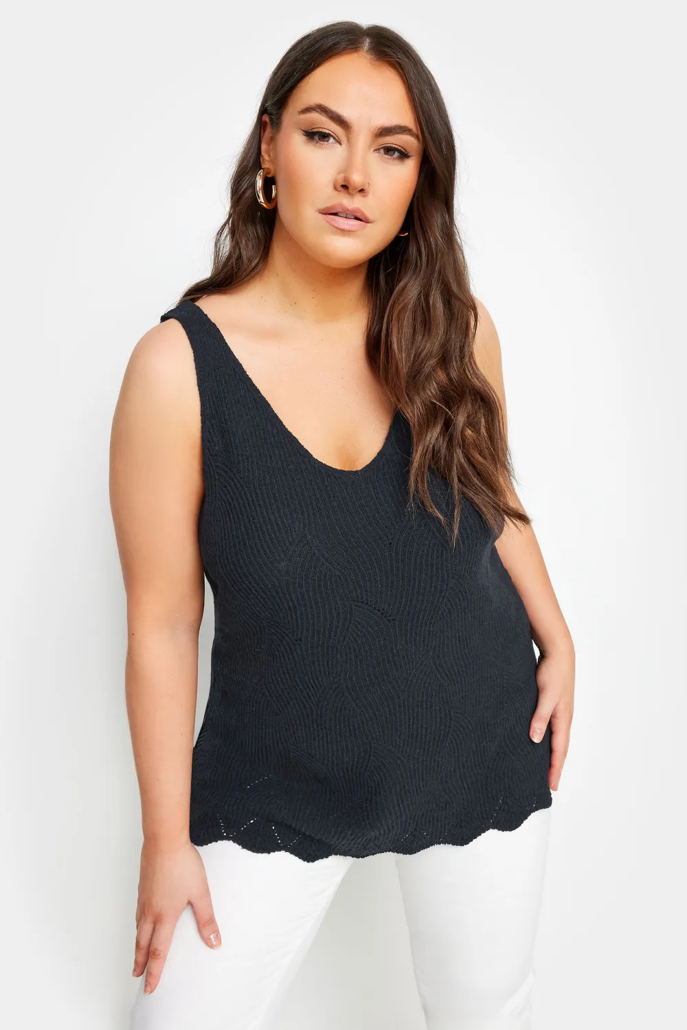 YOURS Curve Red Scallop Hem Knitted Vest Top