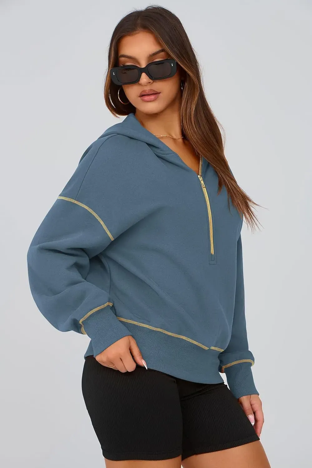 Women's Hooded Sweatshirts Long Sleeve Half Zip Cropped Hoodie Pullover Winter Fashion Clothes