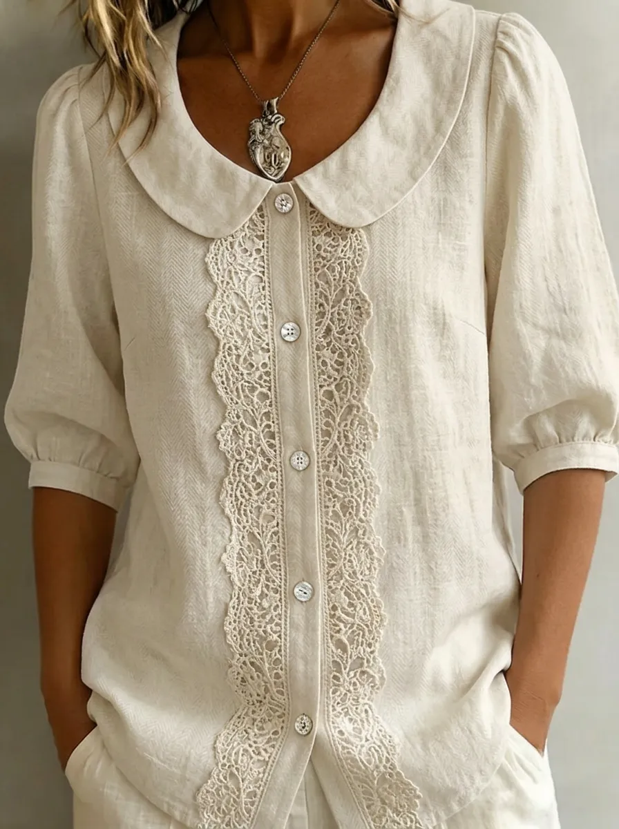 Women's Nashville Vintage Lace Peter Pan Collar Button-up Shirt