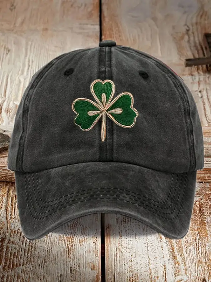 Unisex Embroidered Leaf Clovers Print Baseball Cap