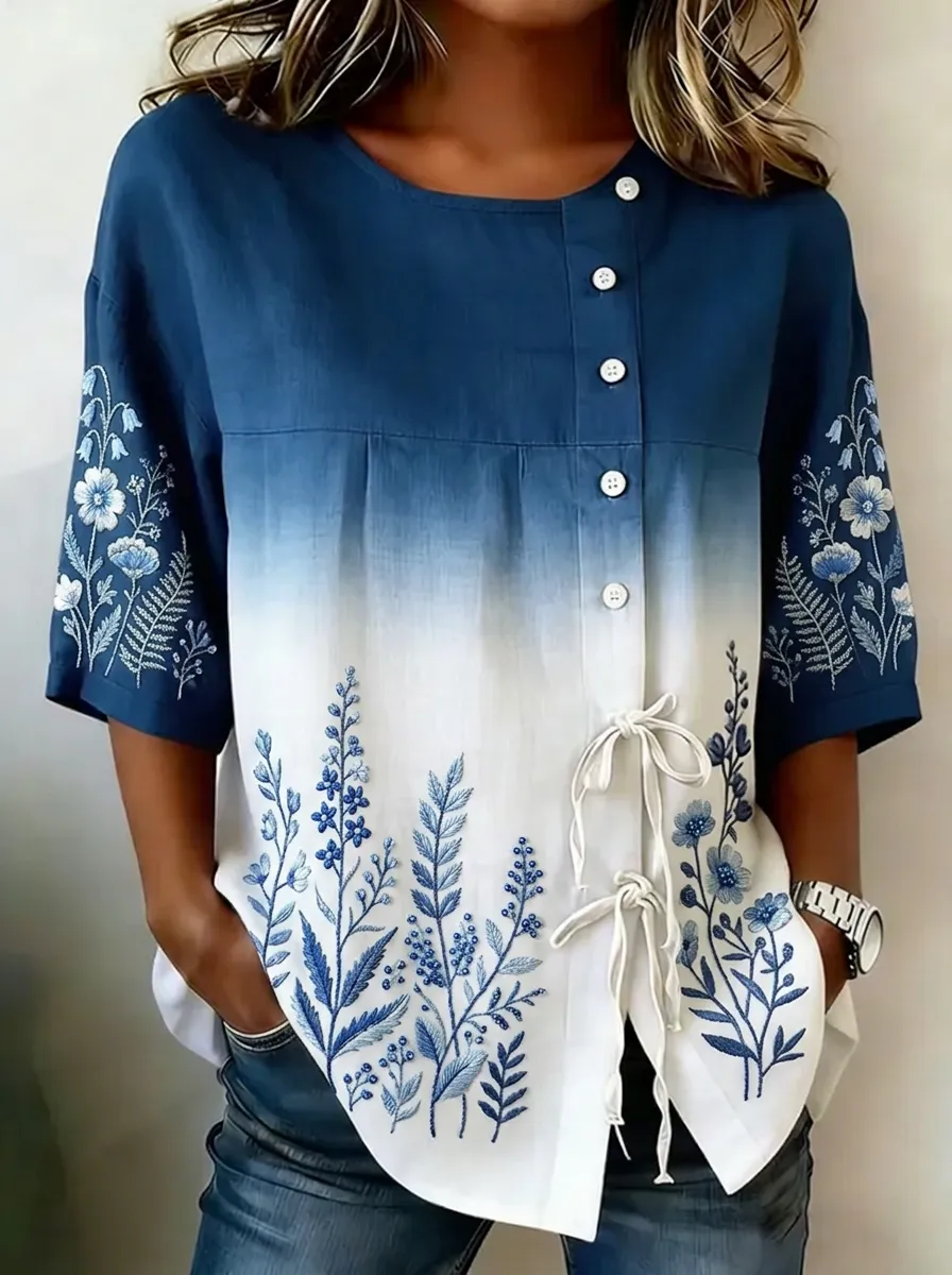 Women's Nashville Floral Embroidery Ombre Printed Top