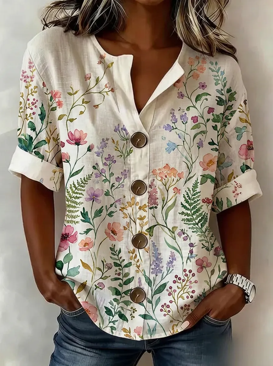 Women's Nashville Botanical Wildflower Printed Button-up Shirt