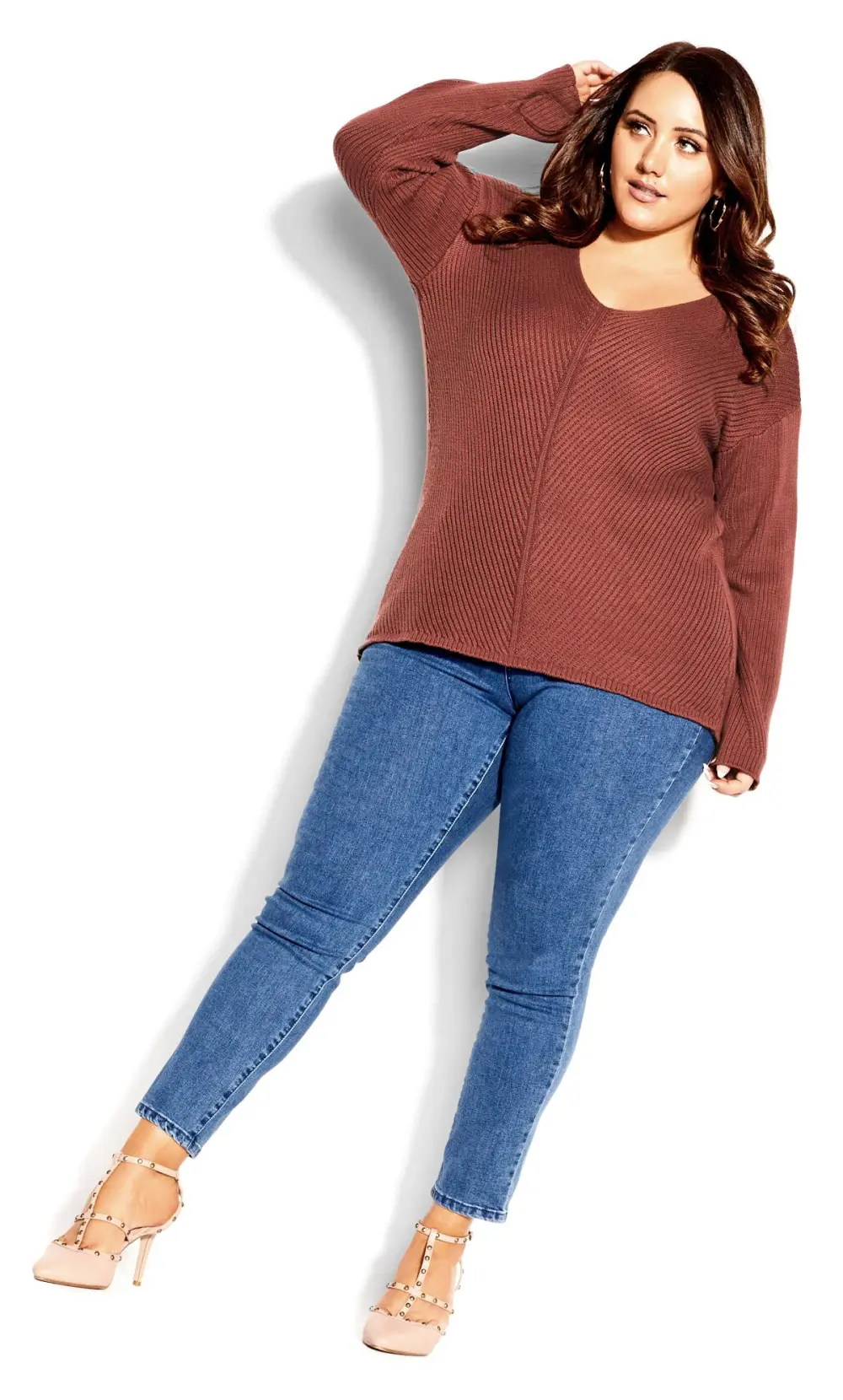 Evans Brown V-Neck Knitted Jumper