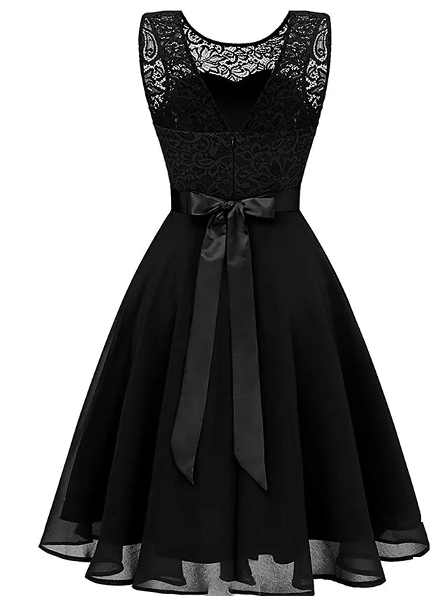 Women‘s Party Dress Lace Dress Knee Length Dress Pink Red Wine Dark Blue Red White Black Sleeveless Pure Color Lace Spring Summer Crew Neck Elegant 2022 XS S M L XL XXL XXXL