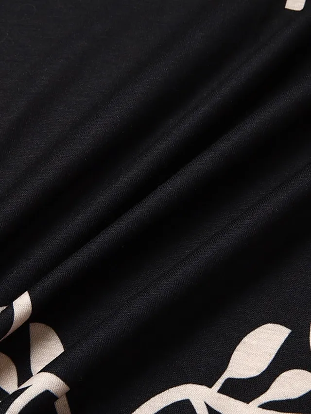 Women's Casual Dress T Shirt Dress Tee Dress Mini Dress Black 3/4 Length Sleeve Animal Ruched Summer Spring V Neck Fashion Vacation Fall Dress Summer Dress 2023 S M L XL 2XL 3XL