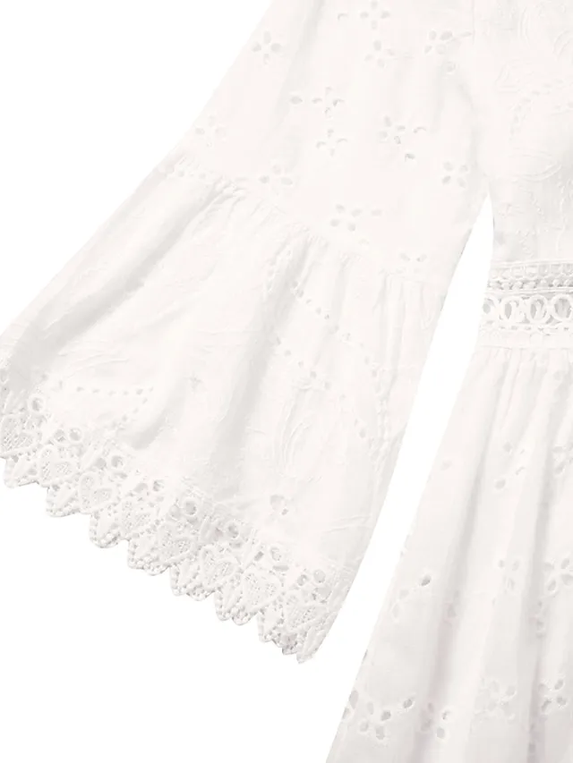 Women‘s Party Dress Casual Dress Lace Dress Mini Dress White Beige 3/4 Length Sleeve Embroidery Ruched Summer Spring Fall V Neck Fashion Wedding Summer Dress Office 2023 S M L XL 2XL 3XL