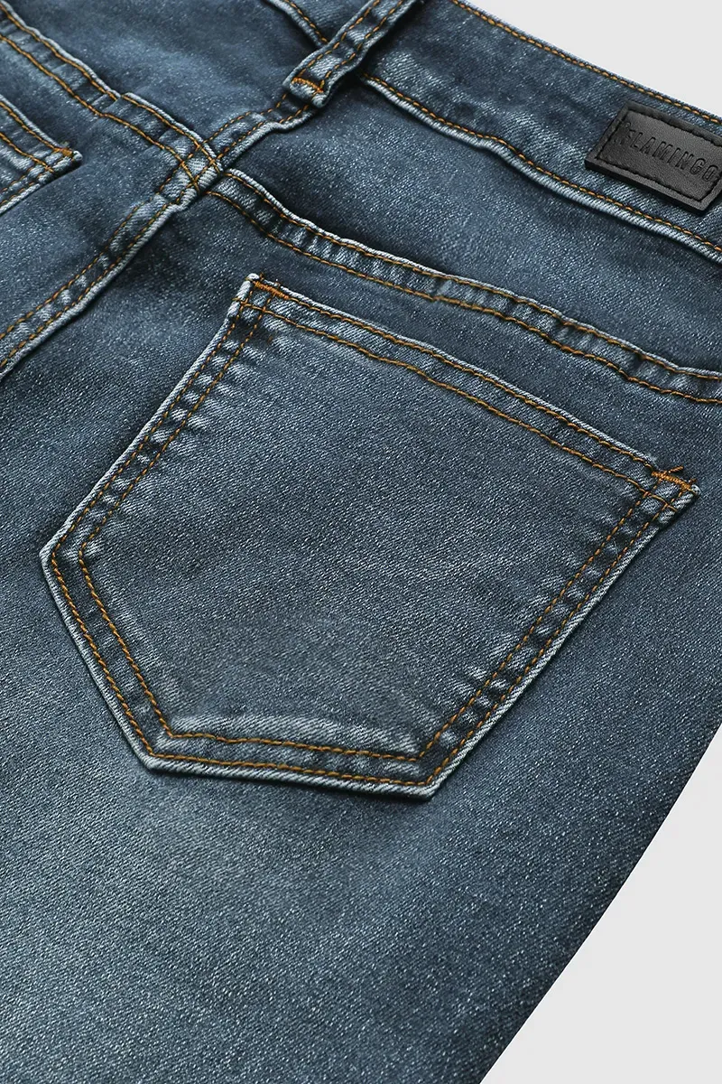 Floral Embroidery Mid Waist Bootcut Jeans