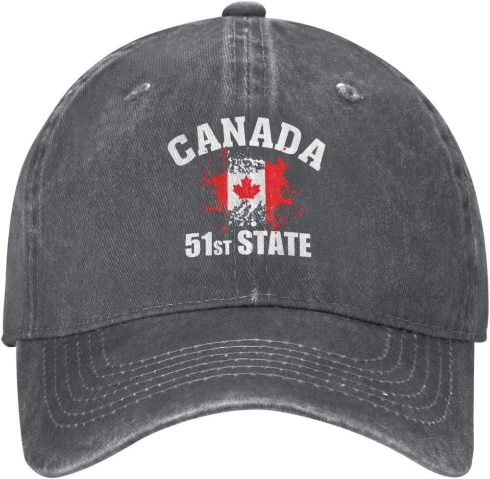Make Canada 51st State Hat Washed Denim Unisex Fashion Trucker Baseball Cap