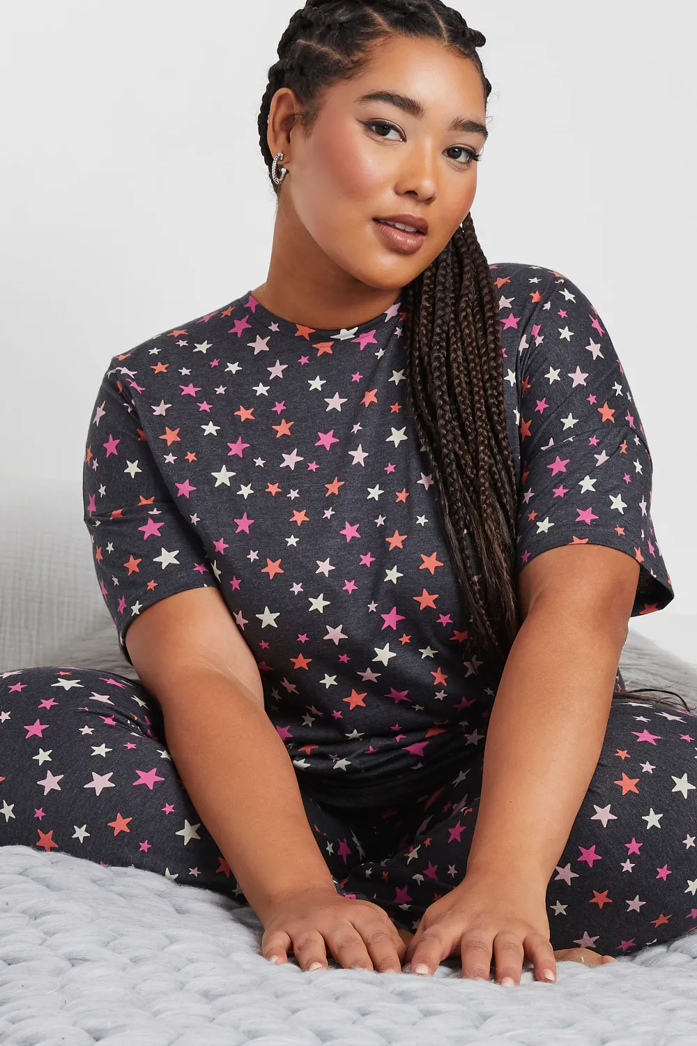 YOURS Curve Grey Star Print Short Sleeve Pyjama Set